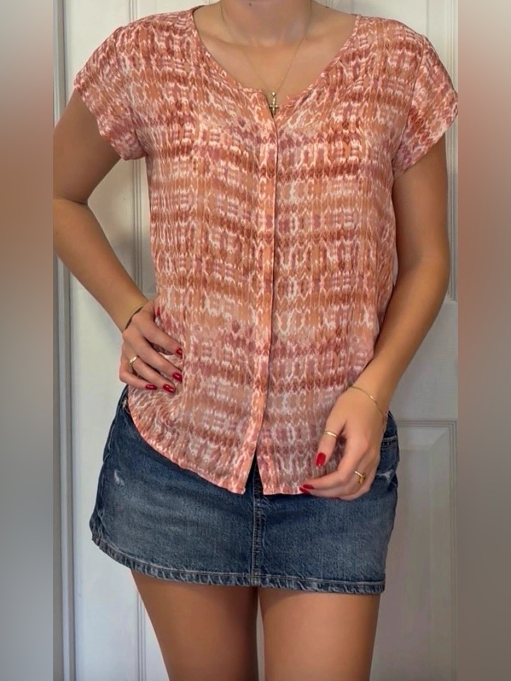 Chelsea & Theodore Orange & White Printed Blouse